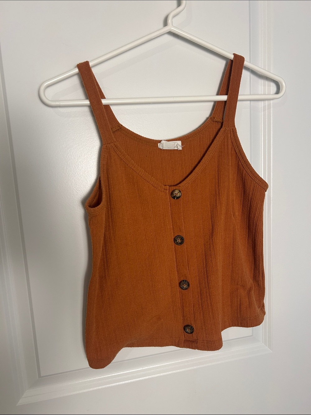 Sienna Sky Ribbed Button-Front Tank in Rust Orange